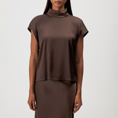 DRYKORN ALARIA-1 Shirt-Bluse mit Stehkragen in Satin braun 1