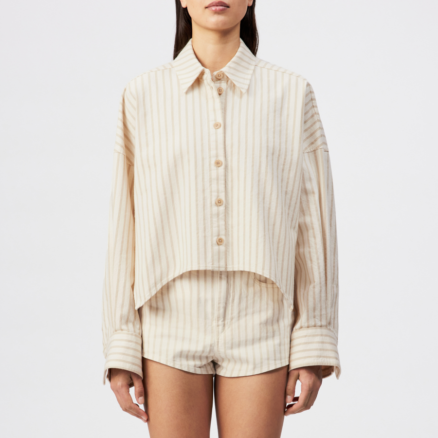 DRYKORN OSHIA Oversized Hemdbluse in reiner Baumwolle mit Streifen beige 3