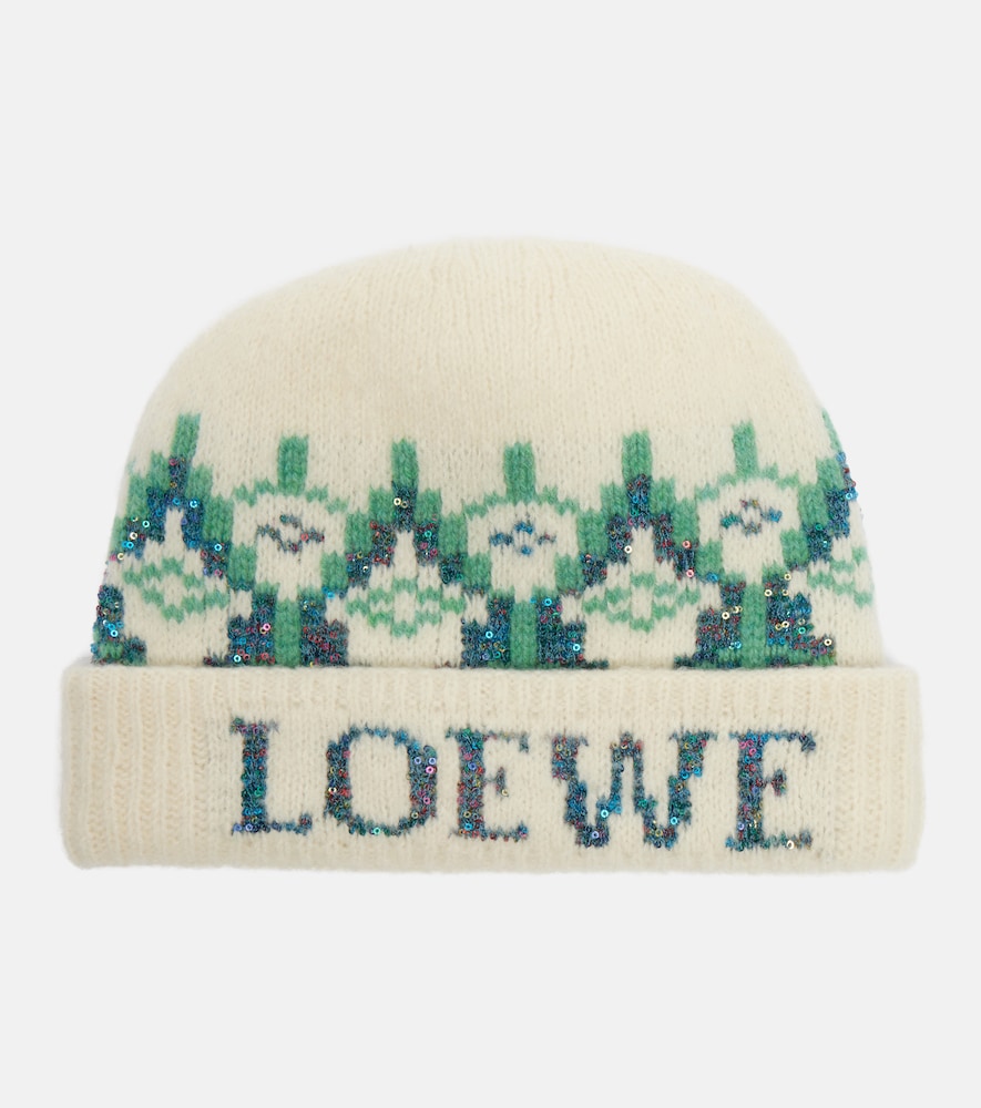 Loewe Mütze aus einem Wollgemisch mit Pailletten, Damen, Einheitsgröße Weiß