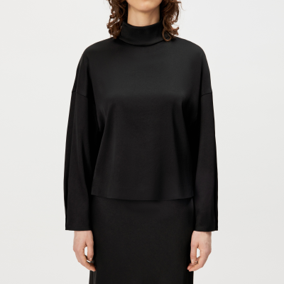 DRYKORN ALVARA Bluse mit Stehkragen in Satin schwarz 1