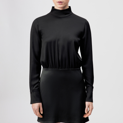 DRYKORN OVINE Stehkragen Kleid in Satin schwarz 1