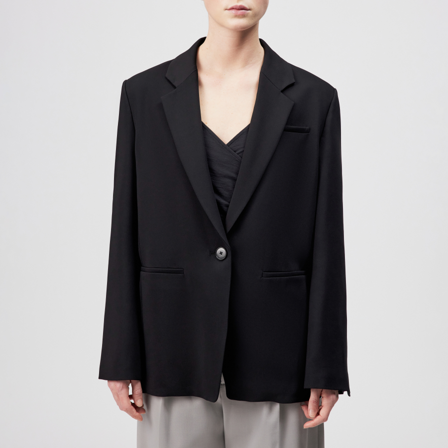 DRYKORN MOWTIE Lässiger Einreiher-Blazer in Crêpe-Optik schwarz 1