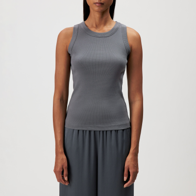 DRYKORN OLINA Tanktop mit Rundhals in Baumwoll-Rippe grau XS