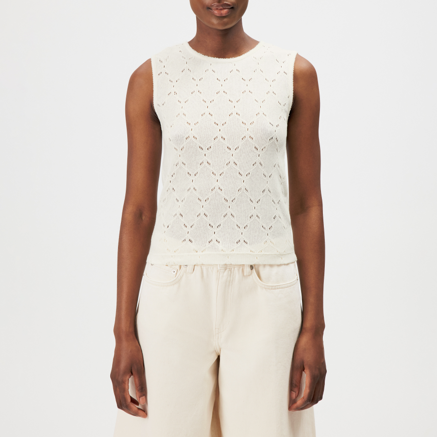 DRYKORN FARIDA Slim Fit Top in Baumwoll-Mix mit gestickten Abschlüssen off_weiß M
