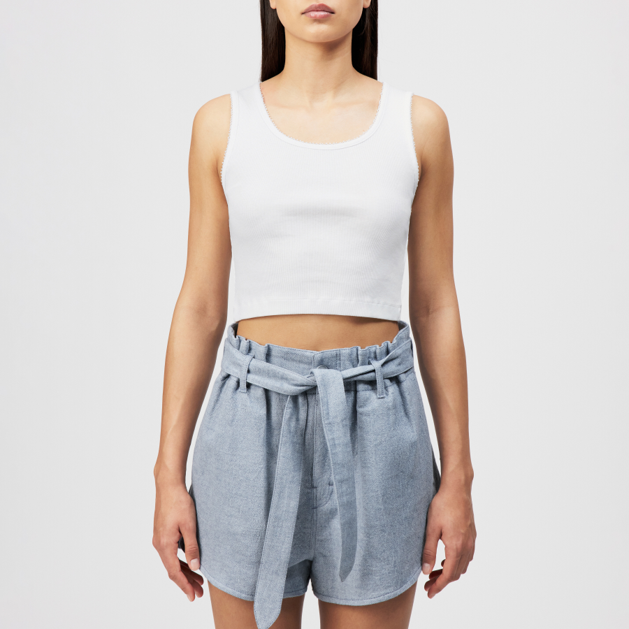 DRYKORN TIORA Cropped Top in Baumwolle mit gestickten Abschlüssen weiß XS