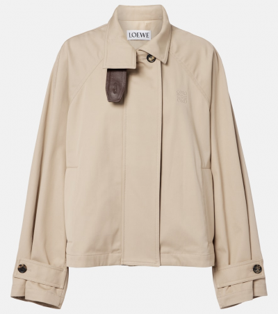 Loewe Jacke aus Baumwolle und Seide mit Leder, Damen, M Beige