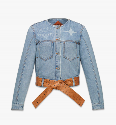 MCM Jeansjacke Constellation mit Monogramm-Ledergürtel Damen LIGHT DENIM