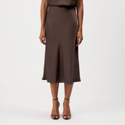 DRYKORN URA Slip-Skirt in Midilänge in Satin braun 25