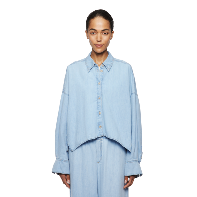 DRYKORN OSHIA Kurze Oversized Bluse in leichter Denimqualität blau 1