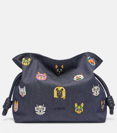 Loewe X Louis Wain Clutch Flamenco Cats Medium aus Denim, Damen, Eine Größe Blau