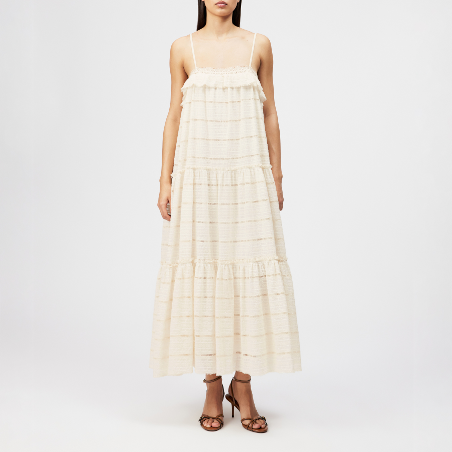 DRYKORN NIVELA Maxi Trägerkleid in Baumwoll-Seide-Mix off_weiß 2