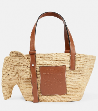 Loewe Tote Elephant Small aus Raffiabast mit Leder, Damen, Eine Größe Beige