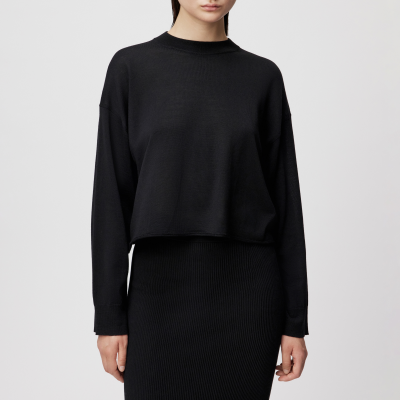 DRYKORN MALESE Verkürzter Pullover in feiner Merinowolle schwarz XS