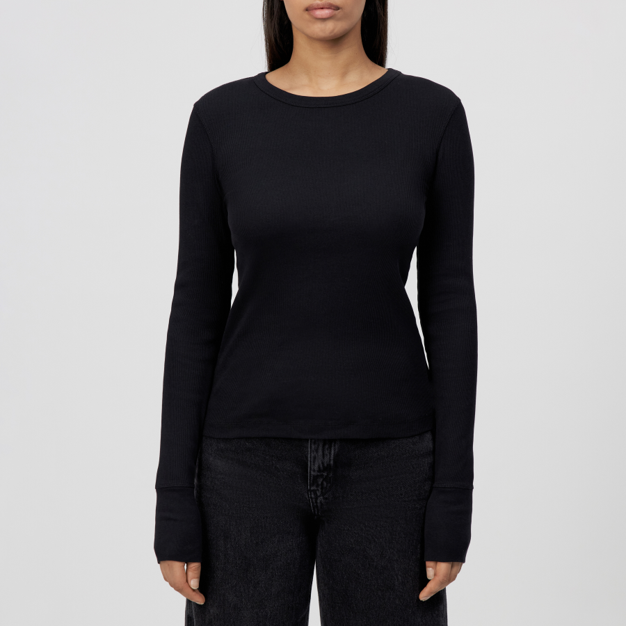 DRYKORN NURIT Schmales Longsleeve in Baumwoll-Rippe schwarz XS