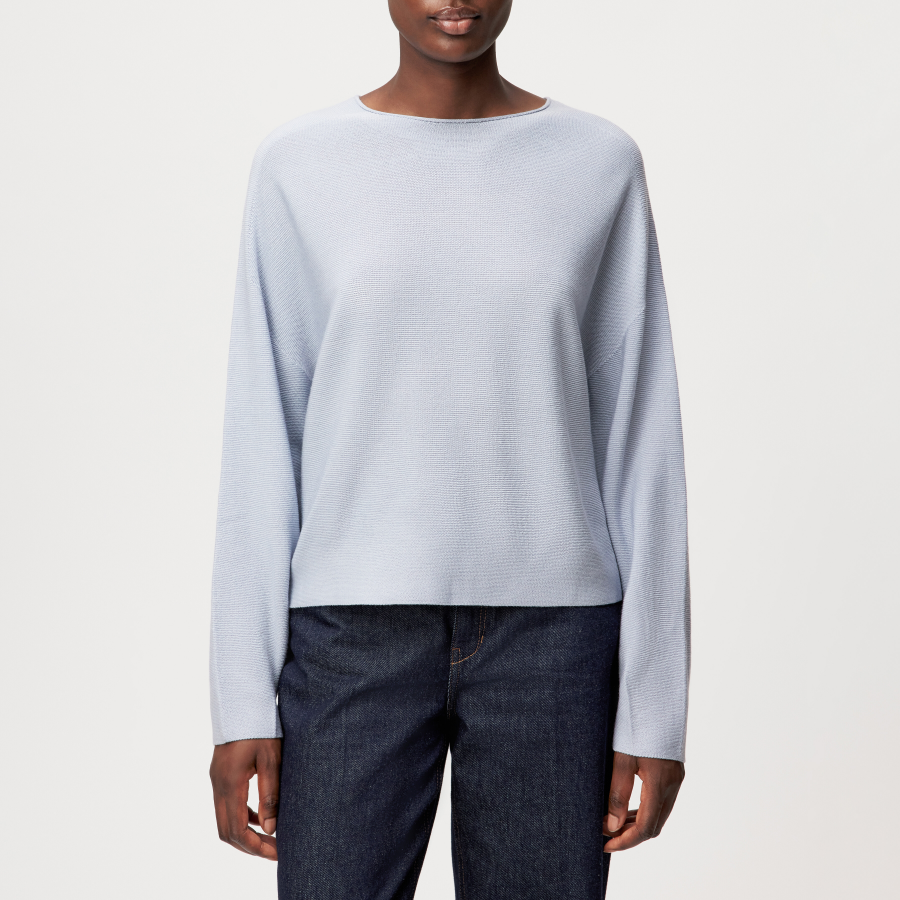 DRYKORN MEAMI Vekürzter Egg-Shape Pullover in 100% Merinowolle blau S