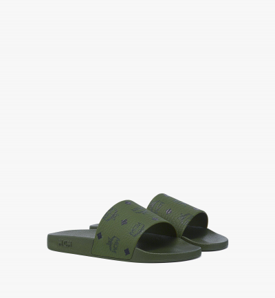 MCM Slides mit Monogramm-Print Damen KHAKI MOSS