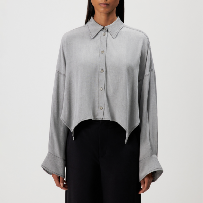 DRYKORN OSHIA Oversized Hemdbluse in reiner Viskose grau 1
