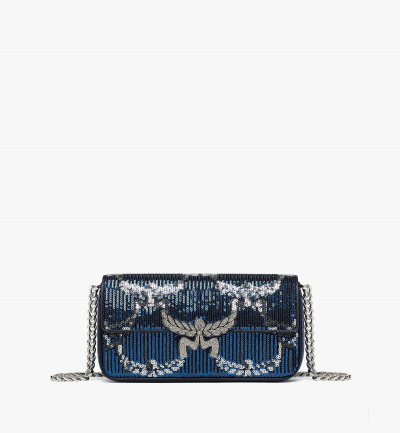 MCM Himmel Schultertasche aus Leder mit Monogramm und Pailletten Damen NAVY BLAZER