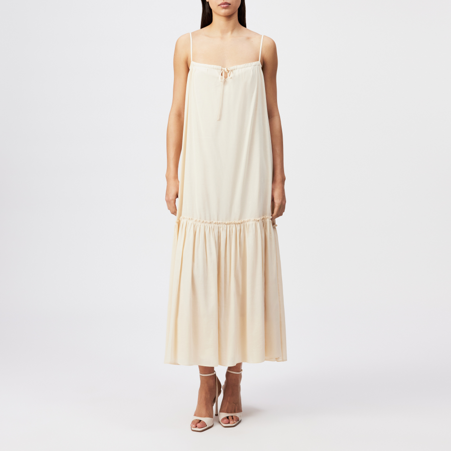 DRYKORN LYNORA Volant Slipdress in Crêpe mit Crinkle Optik beige 1