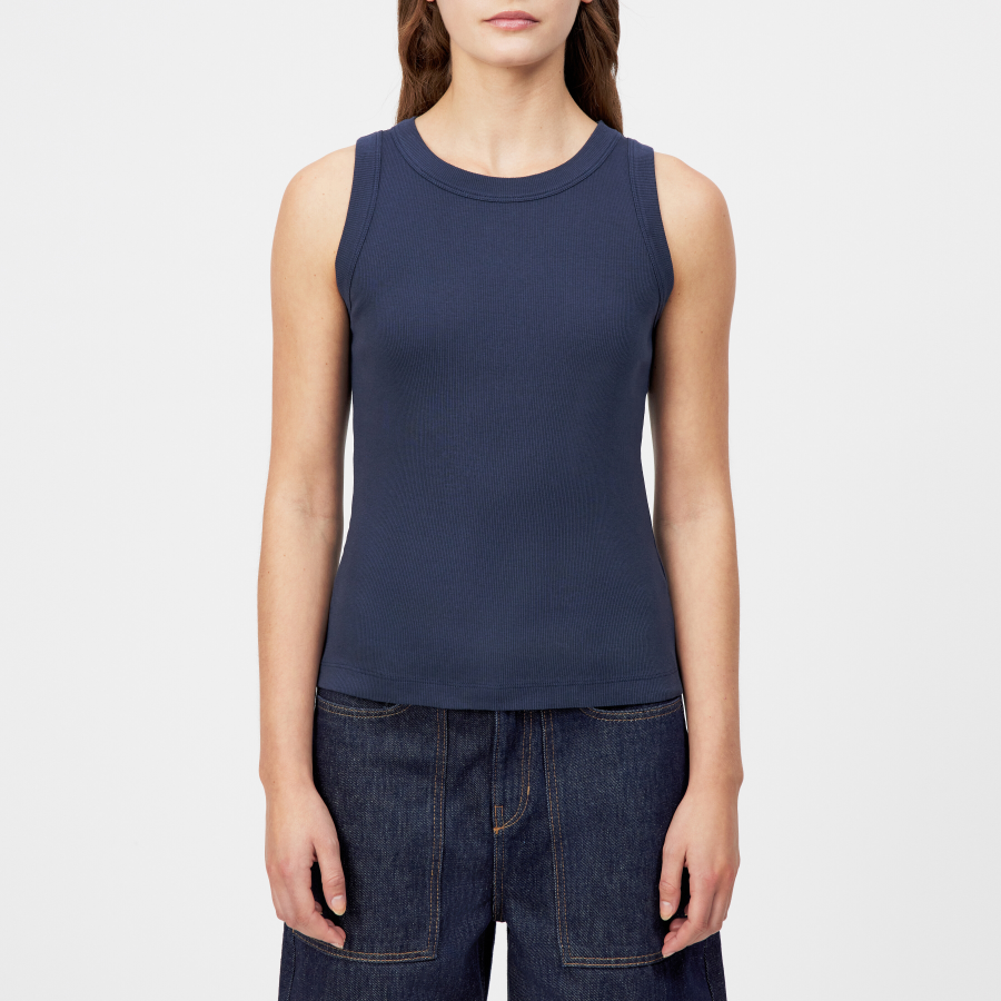 DRYKORN OLINA Tanktop mit Rundhals in Baumwoll-Rippe blau XS