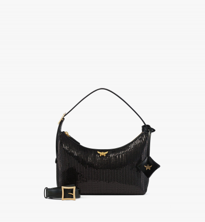 MCM Aren Hobo aus Lammleder mit Paillettenbesatz Damen Schwarz