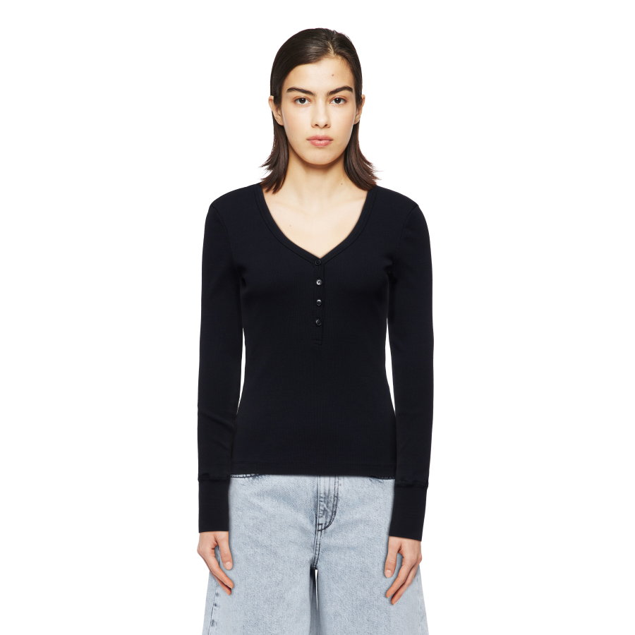 DRYKORN KORDELIA Longsleeve in Baumwoll-Rippe schwarz XS