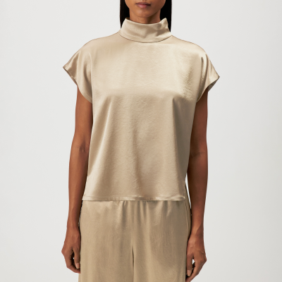 DRYKORN ALARIA-1 Shirt-Bluse mit Stehkragen in fließendem Satin braun 2
