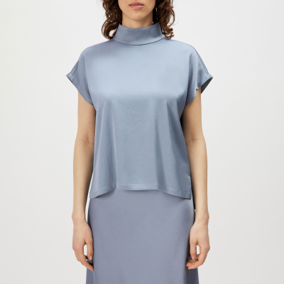 DRYKORN ALARIA-1 Shirt-Bluse mit Stehkragen in Satin blau 3
