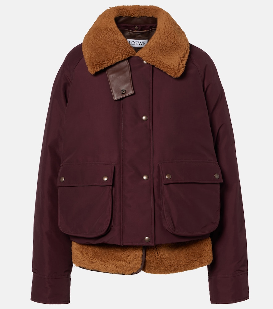 Loewe Wattierte Jacke mit Shearling, Damen, S Burgunderrot