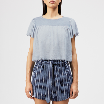 DRYKORN TAYLIE Cropped Strick Top in Leinen-Mix blau S