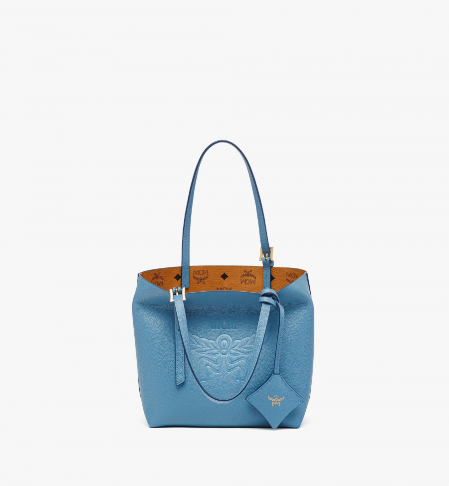 MCM Himmel Shopper aus Leder mit Logoprägung Damen Blau HEAVEN