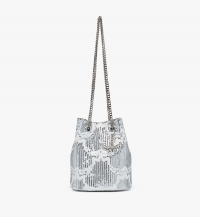 MCM Himmel Pouch aus Leder mit Monogramm und Pailletten Damen SILVER