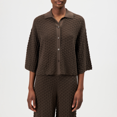 DRYKORN LOYSIA Cropped Overshirt in strukturierter Feinstrick-Optik braun S