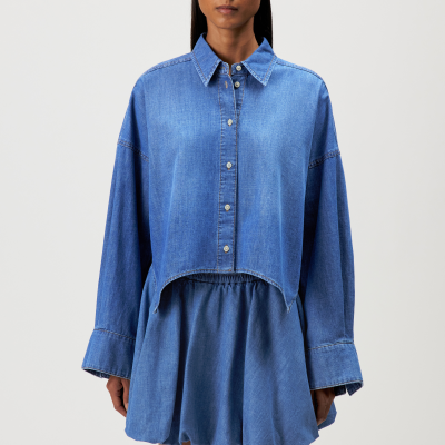 DRYKORN OSHIA Kurze Oversized Bluse in leichter Denimqualität blau 1