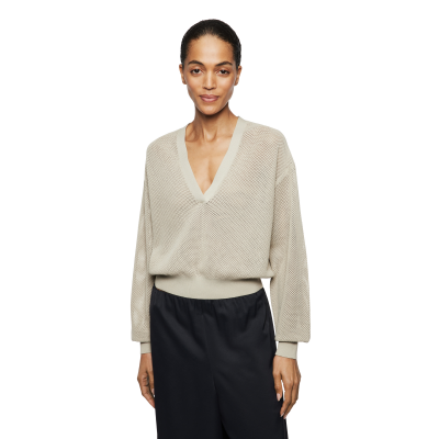 DRYKORN HEDWIDA Pullover mit V-Ausschnitt in cleaner Baumwolle beige XL