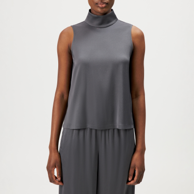 DRYKORN HALIRA Blusen-Top mit Stehkragen in Satin grau 1
