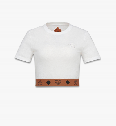 MCM T-Shirt aus Bio-Baumwolle mit Monogramm-Print und verkürzter Passform Damen WHITE