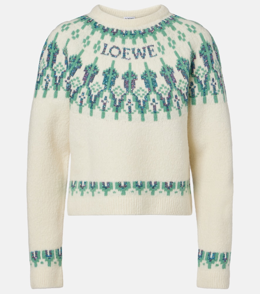 Loewe Pullover aus einem Wollgemisch mit Pailletten, Damen, XS Weiß