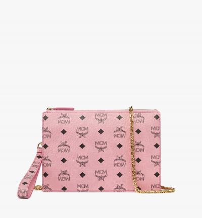 MCM Aufrecht stehende Pouch in Visetos mit Handgelenksband und Kettenriemen Damen SOFT PINK