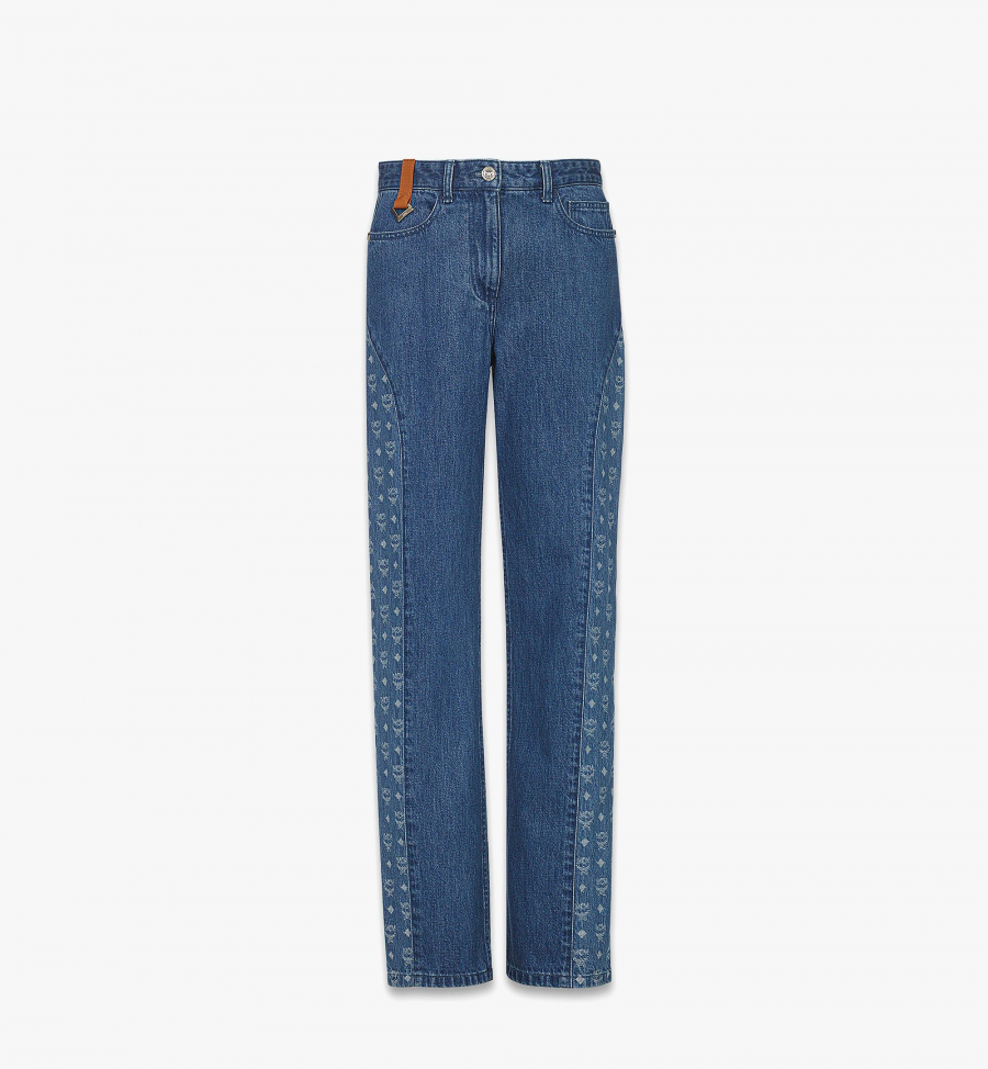 MCM Jeans mit Monogramm in Denim-Jacquard Damen DENIM Blau