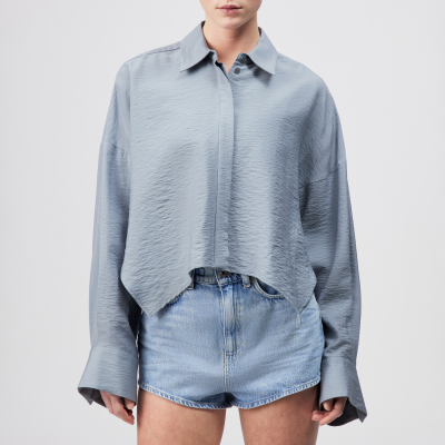 DRYKORN OSHIA Oversized Hemdbluse in Viskose-Mix blau 1