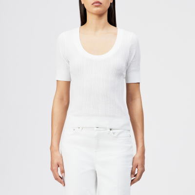 DRYKORN LIRALLA Slim Fit T-Shirt in reiner Baumwolle mit Ajourstruktur weiß XS
