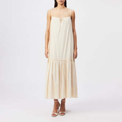 DRYKORN LYNORA Volant Slipdress in Crêpe mit Crinkle Optik beige 1