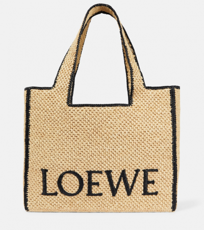Loewe Paula's Ibiza Tote Bag Font Large aus Raffiabast, Damen, Eine Größe Beige