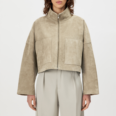 DRYKORN ELSTOW-1 Oversized Jacke in reinem Ziegenleder beige 2
