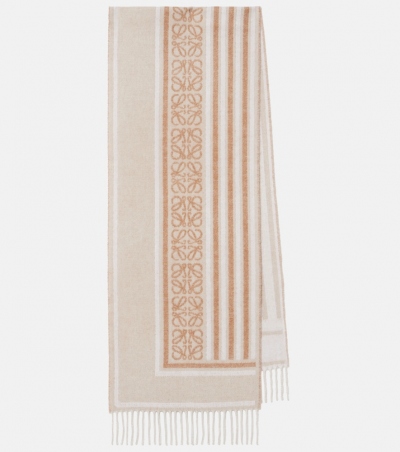 Loewe Schal Anagram aus Wolle und Kaschmir, Damen, Eine Größe Beige