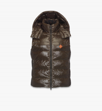 MCM Daunenweste aus recyceltem Nylon mit abnehmbarer Kapuze Damen BROWN