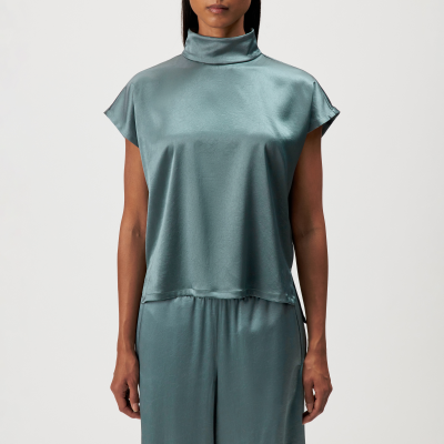 DRYKORN ALARIA-1 Shirt-Bluse mit Stehkragen in fließendem Satin grün 1