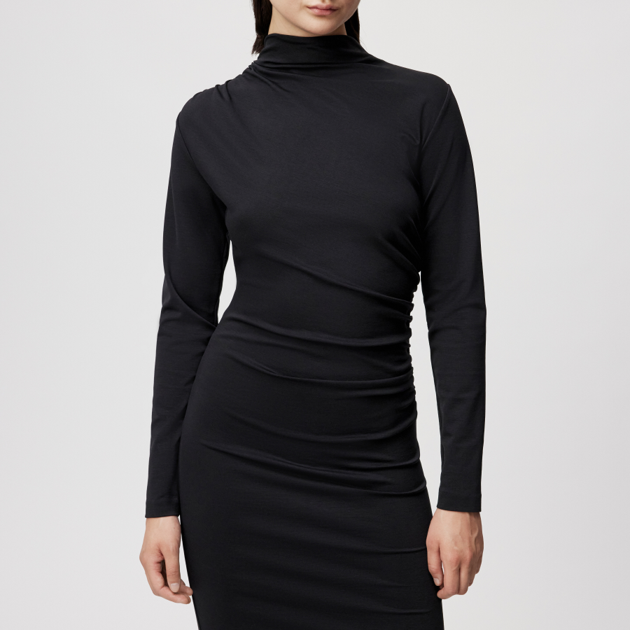 DRYKORN BEATREA Kleid mit Stehkragen in Lyocell-Mix schwarz XS