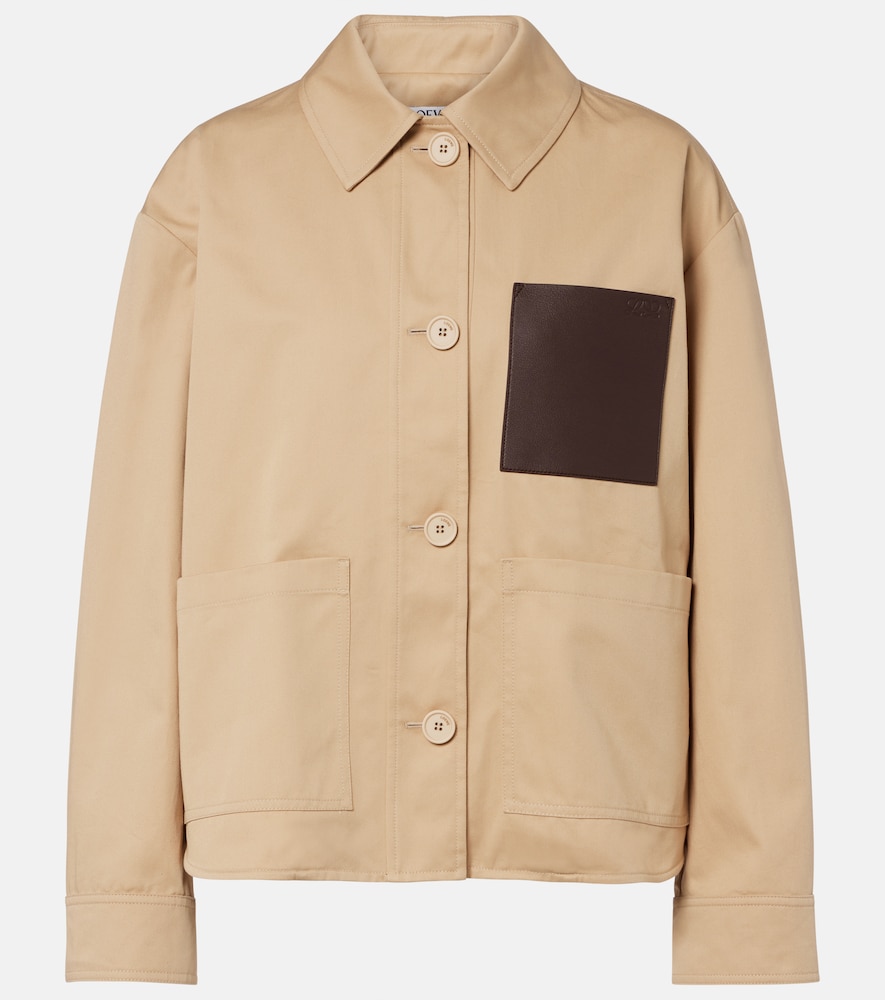 Loewe Jacke Double L aus Baumwolle mit Leder, Damen, XXS Beige